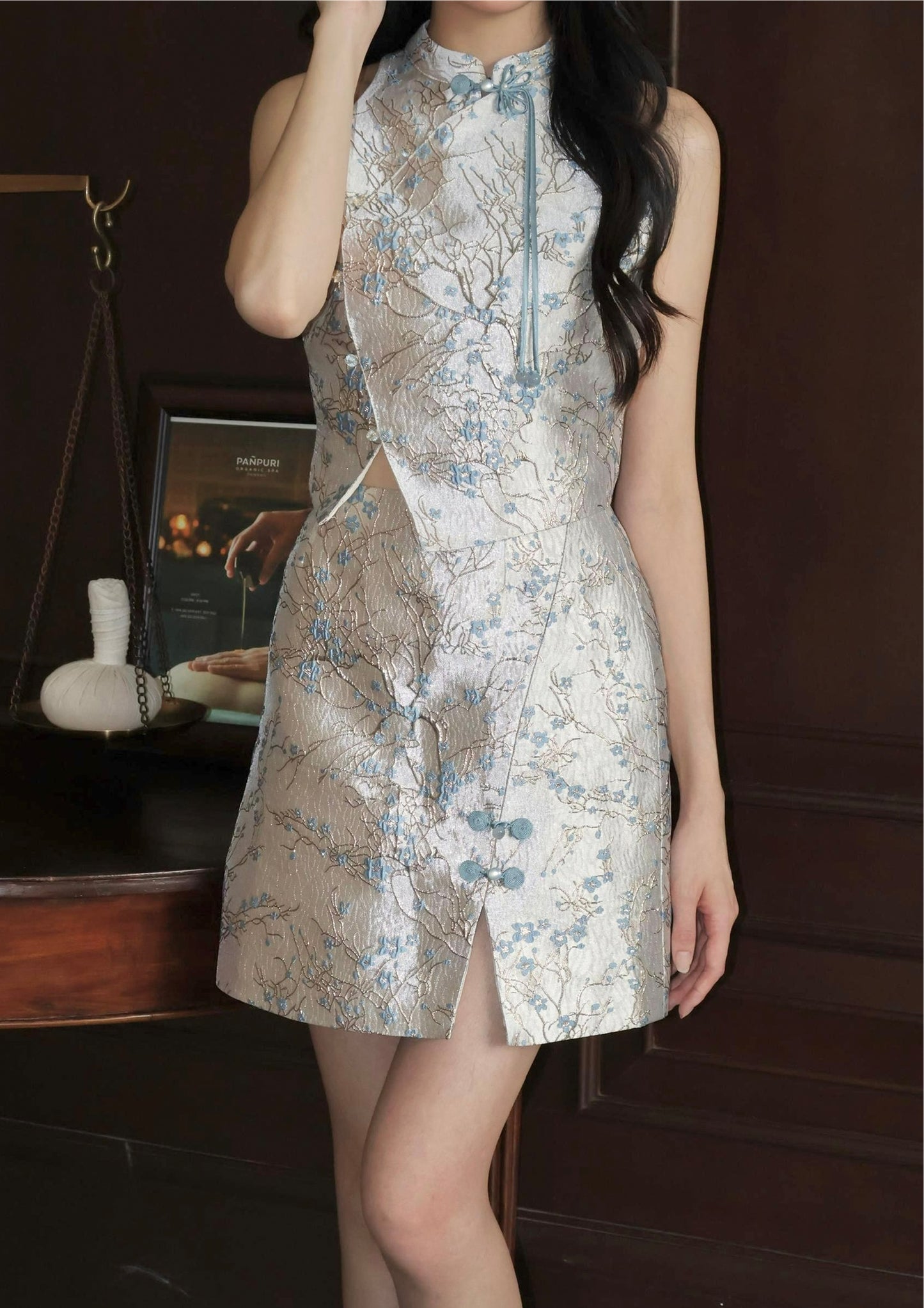 Exclusive -Moonlit Petals Qipao Top
